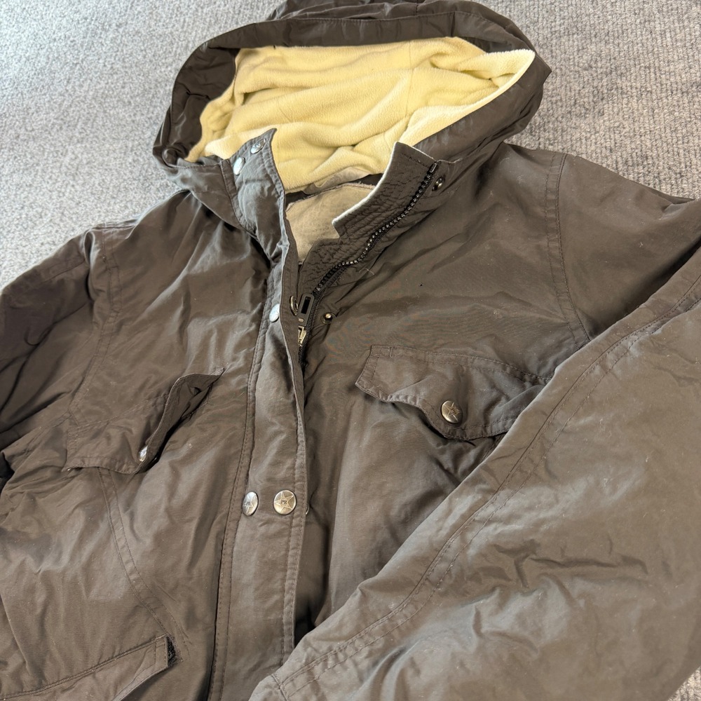 Vintage Y2K Powder Room Brown Nylon Hooded Snowboard Jacket Ladies Size Medium
